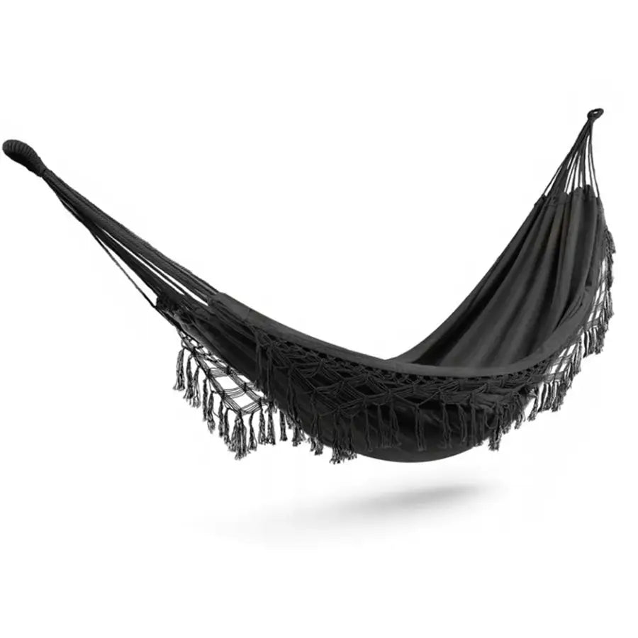 Boho Cotton Macrame Hammock-Black - Home & Garden > Hammocks