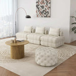 Bouclé White Ottoman-Round - Furniture > Bedroom