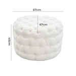 Bouclé White Ottoman-Round - Furniture > Bedroom