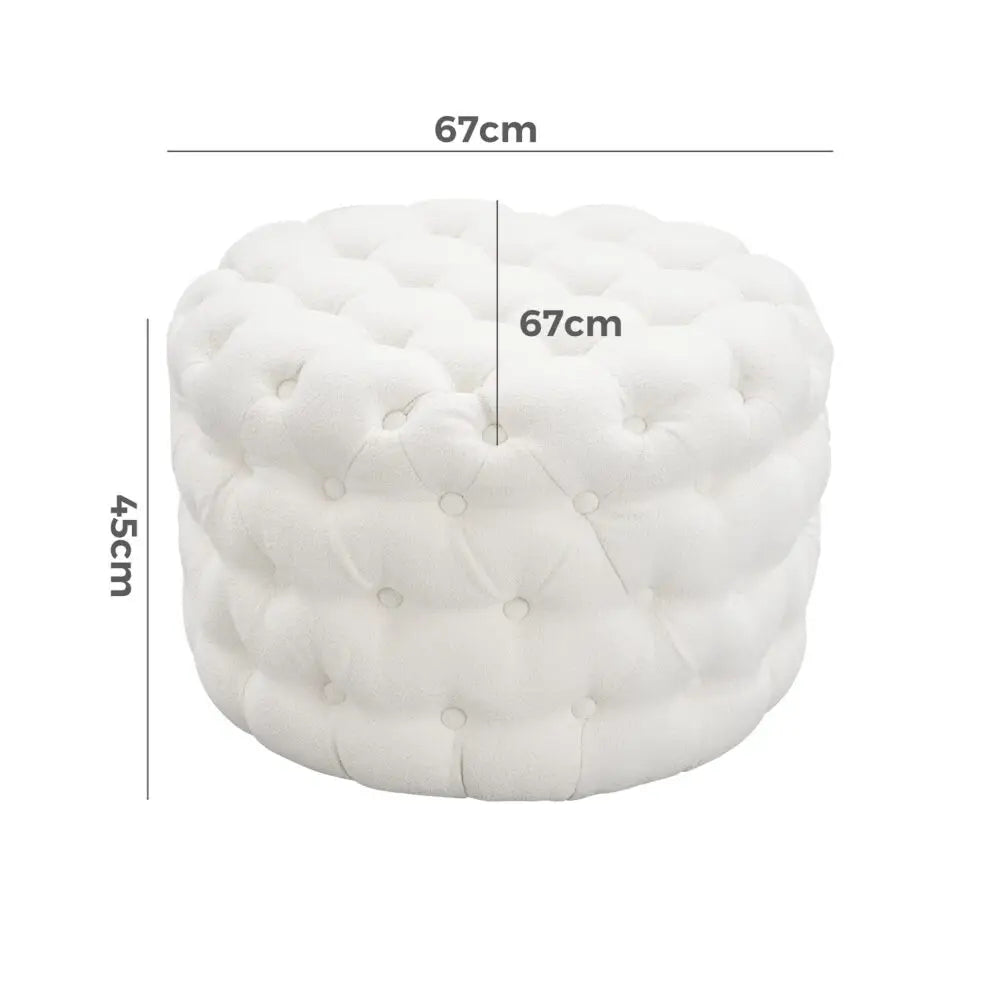 Bouclé White Ottoman-Round - Furniture > Bedroom