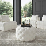 Bouclé White Ottoman-Round - Furniture > Bedroom