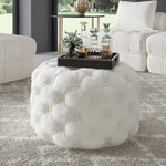 Bouclé White Ottoman-Round - Furniture > Bedroom