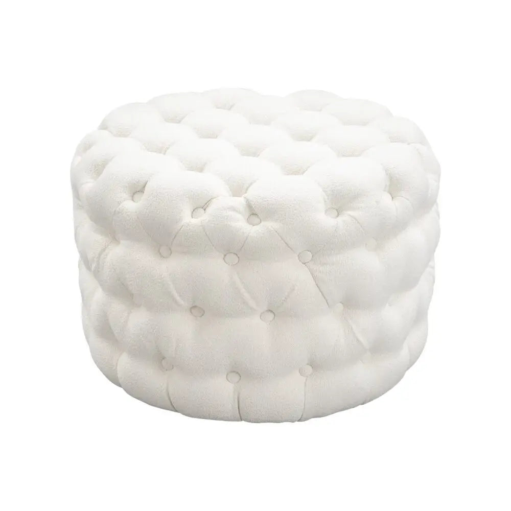 Bouclé White Ottoman-Round - Furniture > Bedroom