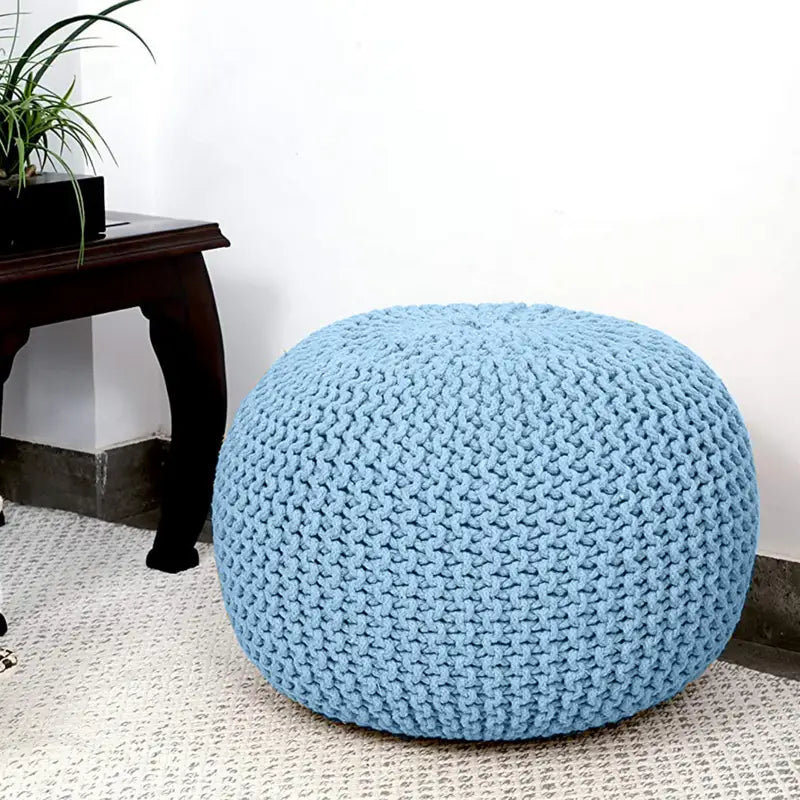 Braided Ottoman Pouffe Footstool Hand Knitted (Blue) - Furniture > Bar Stools & Chairs