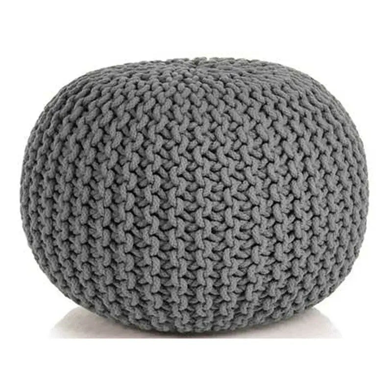 Braided Ottoman Pouffe Footstool Hand Knitted (Grey) - Furniture > Bar Stools & Chairs