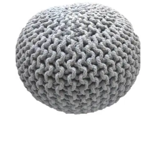 Braided Ottoman Pouffe Footstool Hand Knitted (Light Grey) - Furniture > Bar Stools & Chairs