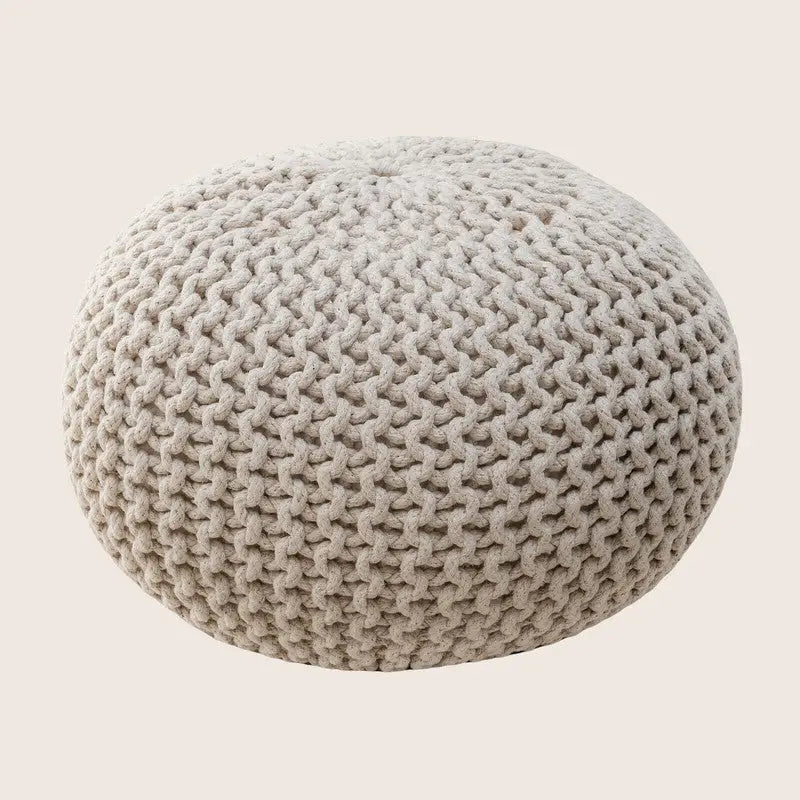 Braided Ottoman Pouffe Footstool Hand Knitted (Natural) - Furniture > Bar Stools & Chairs