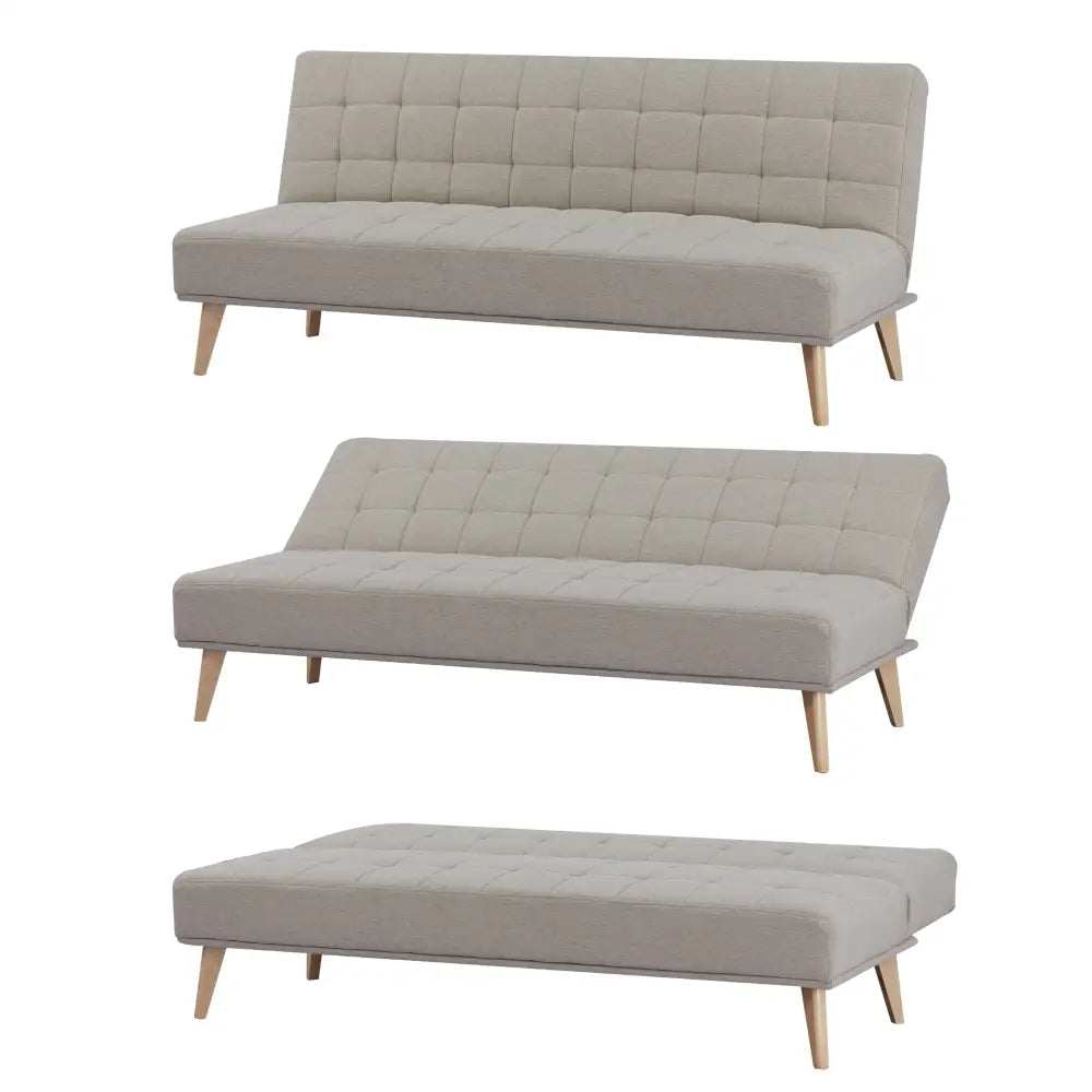 Brando 3 Seater Sofa Futon Bed Fabric Lounge Couch - Beige - Furniture > Sofas