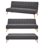 Brando 3 Seater Sofa Futon Bed Fabric Lounge Couch - Charcoal - Furniture > Sofas