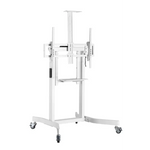 BRATECK Deluxe Motorized Large TV Cart with Tilt Equipment Shelf and Camera Mount Fit 55’-100’ Up to 120Kg - White