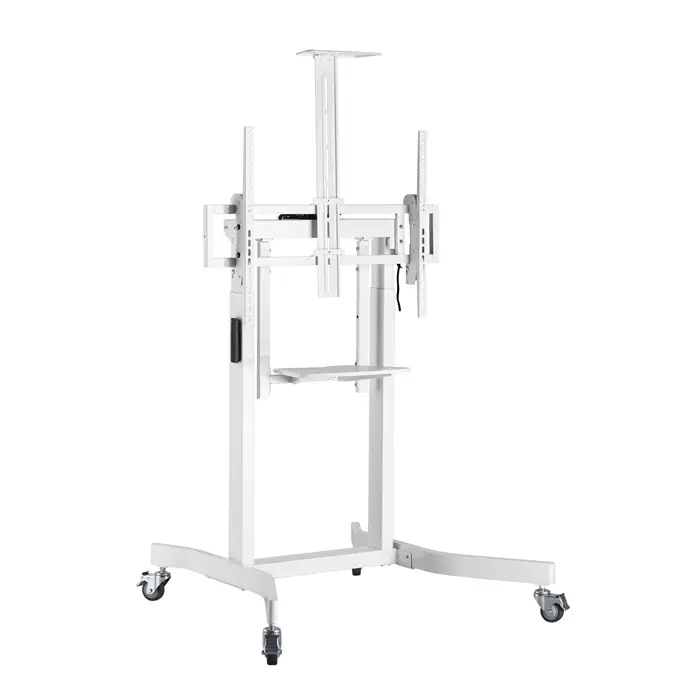 BRATECK Deluxe Motorized Large TV Cart with Tilt Equipment Shelf and Camera Mount Fit 55’-100’ Up to 120Kg - White