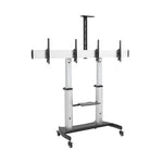 BRATECK Dual Screen Aluminum Height-Adjustable TV Cart with Media Shelf for 37’-60’ TVs Up to 50kg VESA