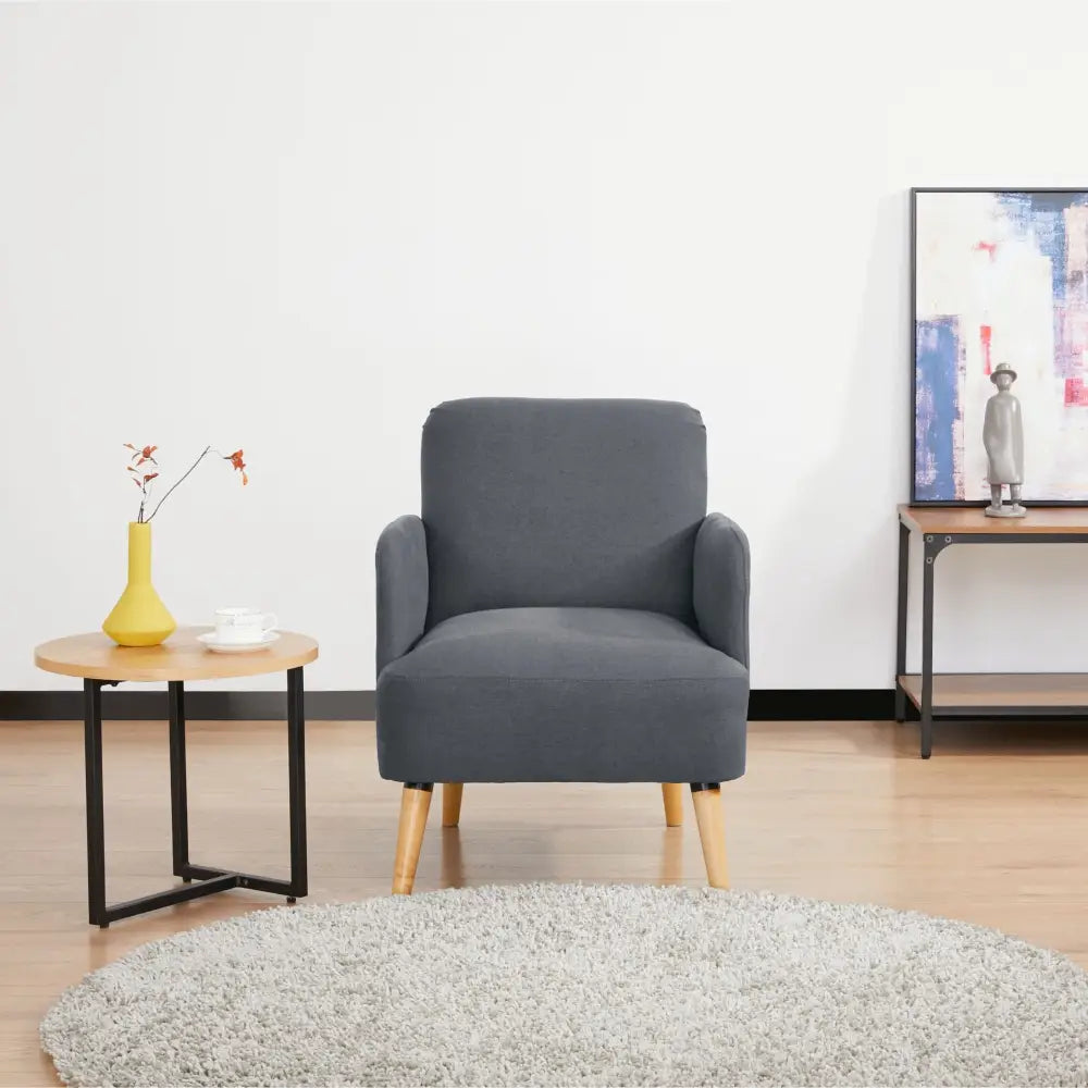 Brianna 1 Seater Sofa Arm Chair Fabric Uplholstered Lounge Couch - Dark Grey - Furniture > Sofas