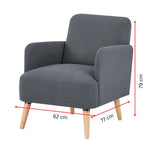 Brianna 1 Seater Sofa Arm Chair Fabric Uplholstered Lounge Couch - Dark Grey - Furniture > Sofas