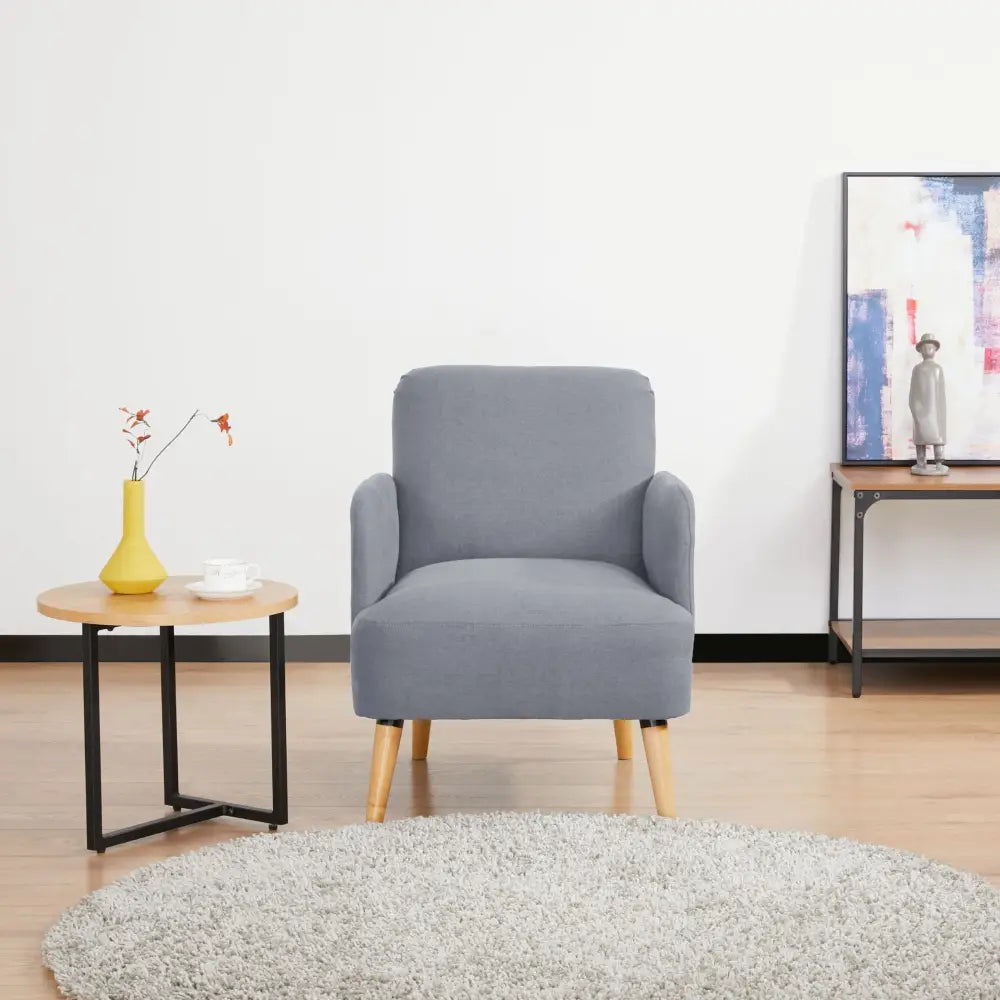 Brianna 1 Seater Sofa Arm Chair Fabric Uplholstered Lounge Couch - Light Grey - Furniture > Sofas