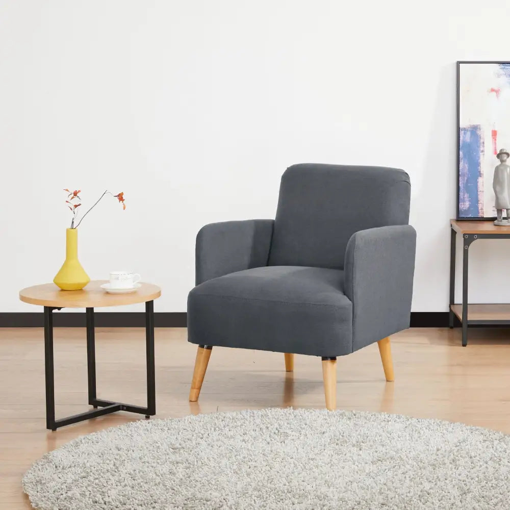 Brianna Set of 2 Sofa Arm Chair Fabric Uplholstered Lounge Couch - Dark Grey - Furniture > Sofas