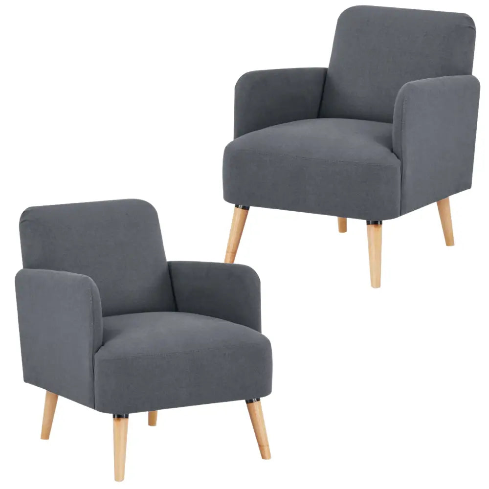 Brianna Set of 2 Sofa Arm Chair Fabric Uplholstered Lounge Couch - Dark Grey - Furniture > Sofas
