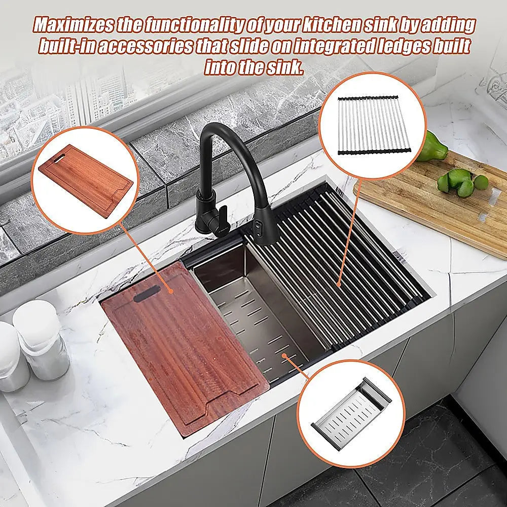 BRIENZ 32-inch Nano Workstation Ledge Undermount 16 Gauge Stainless Steel Kitchen Sink Single Bowl - Furniture >