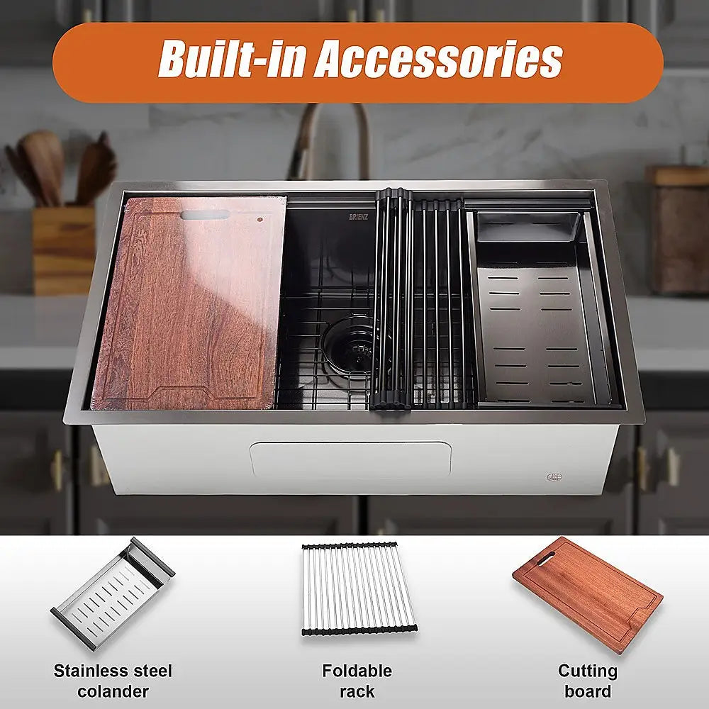 BRIENZ 32-inch Nano Workstation Ledge Undermount 16 Gauge Stainless Steel Kitchen Sink Single Bowl - Furniture >