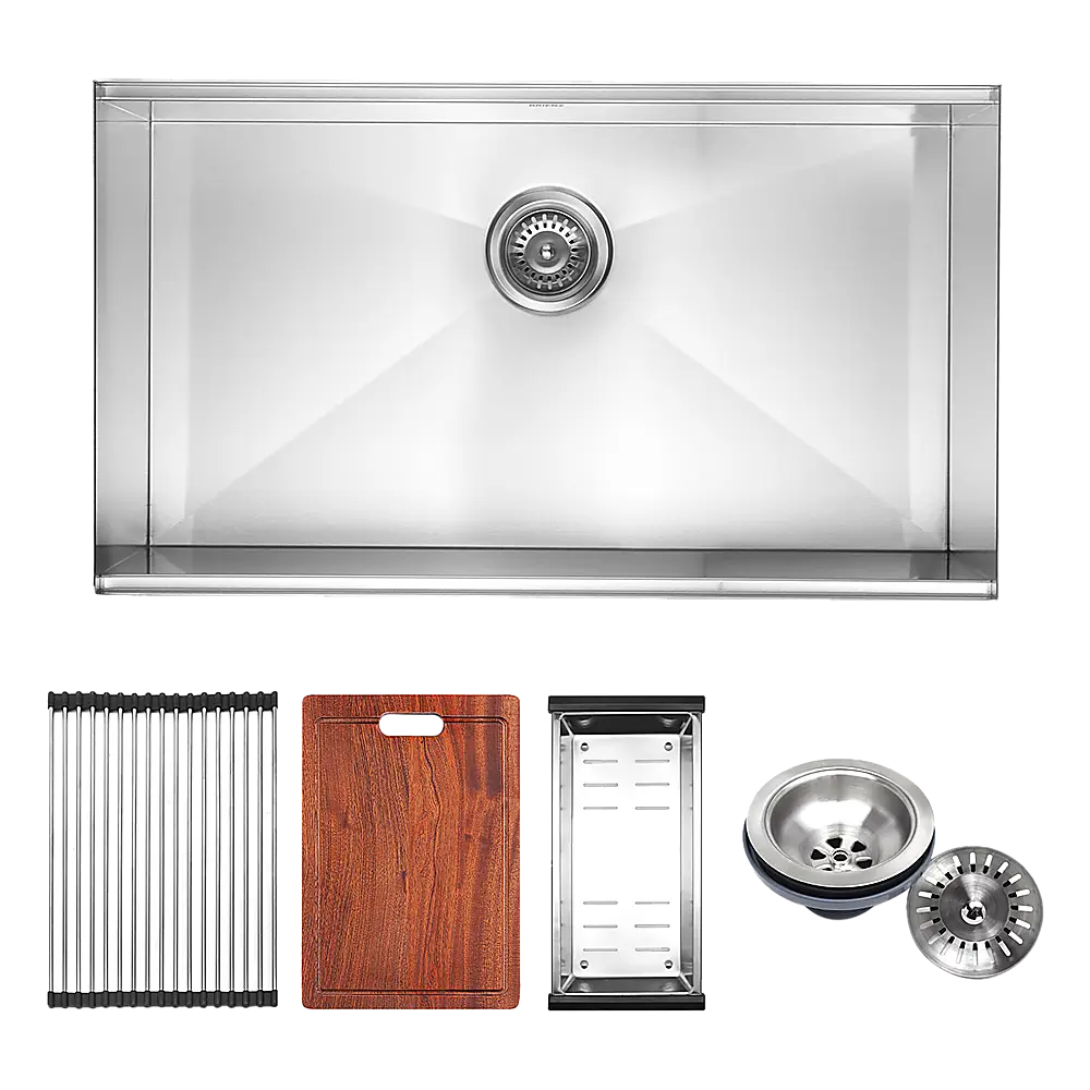 BRIENZ 32-inch Nano Workstation Ledge Undermount 16 Gauge Stainless Steel Kitchen Sink Single Bowl - Furniture >