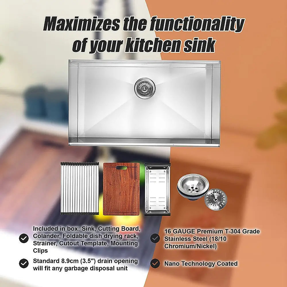 BRIENZ 32-inch Nano Workstation Ledge Undermount 16 Gauge Stainless Steel Kitchen Sink Single Bowl - Furniture >