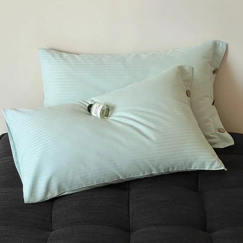 Bright Green Pinstripe Long Staple Cotton Sateen Pillowcase Set - Jacquard Striped Pure Cotton 48x74cm (Pair) - Home &