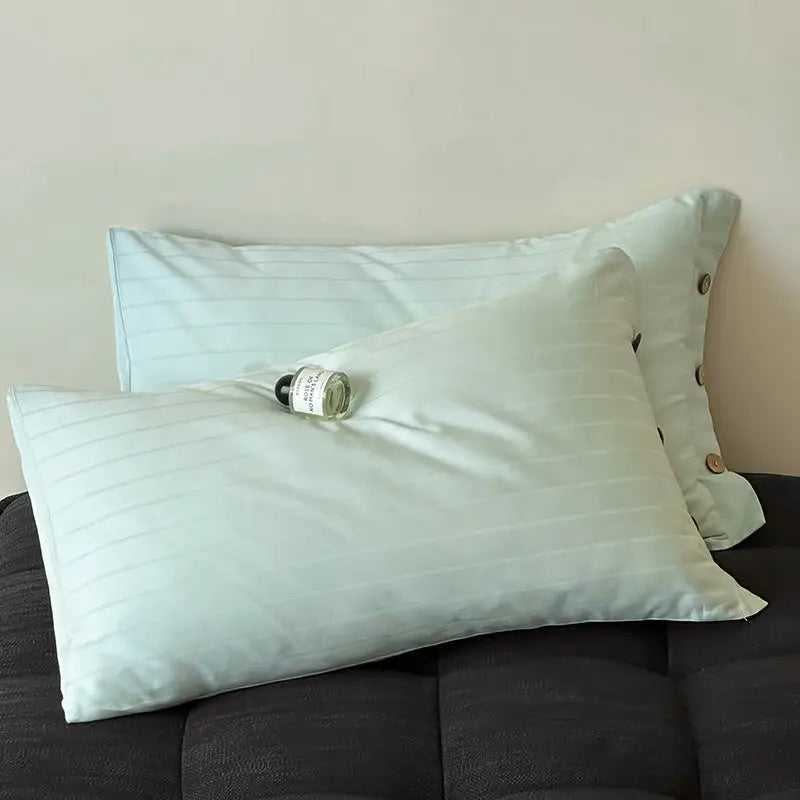 Bright Green Wide Stripes Long Staple Cotton Sateen Pillowcase Set - Jacquard Striped Pure Cotton 48x74cm (Pair) - Home