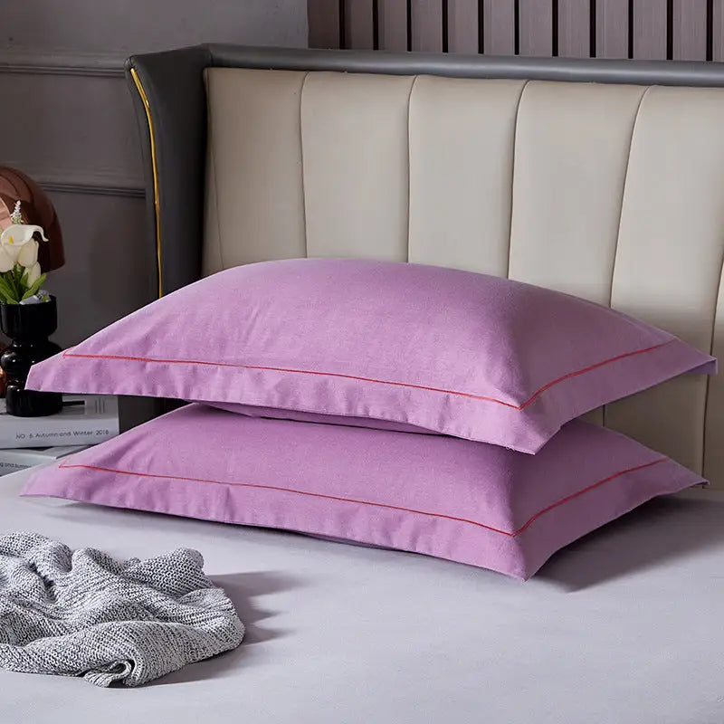 Bright Purple Pure Cotton Flannel Pillowcase Set - Soft Thickened Solid Color (Pair 48x74cm) - Home & Garden > Bedding