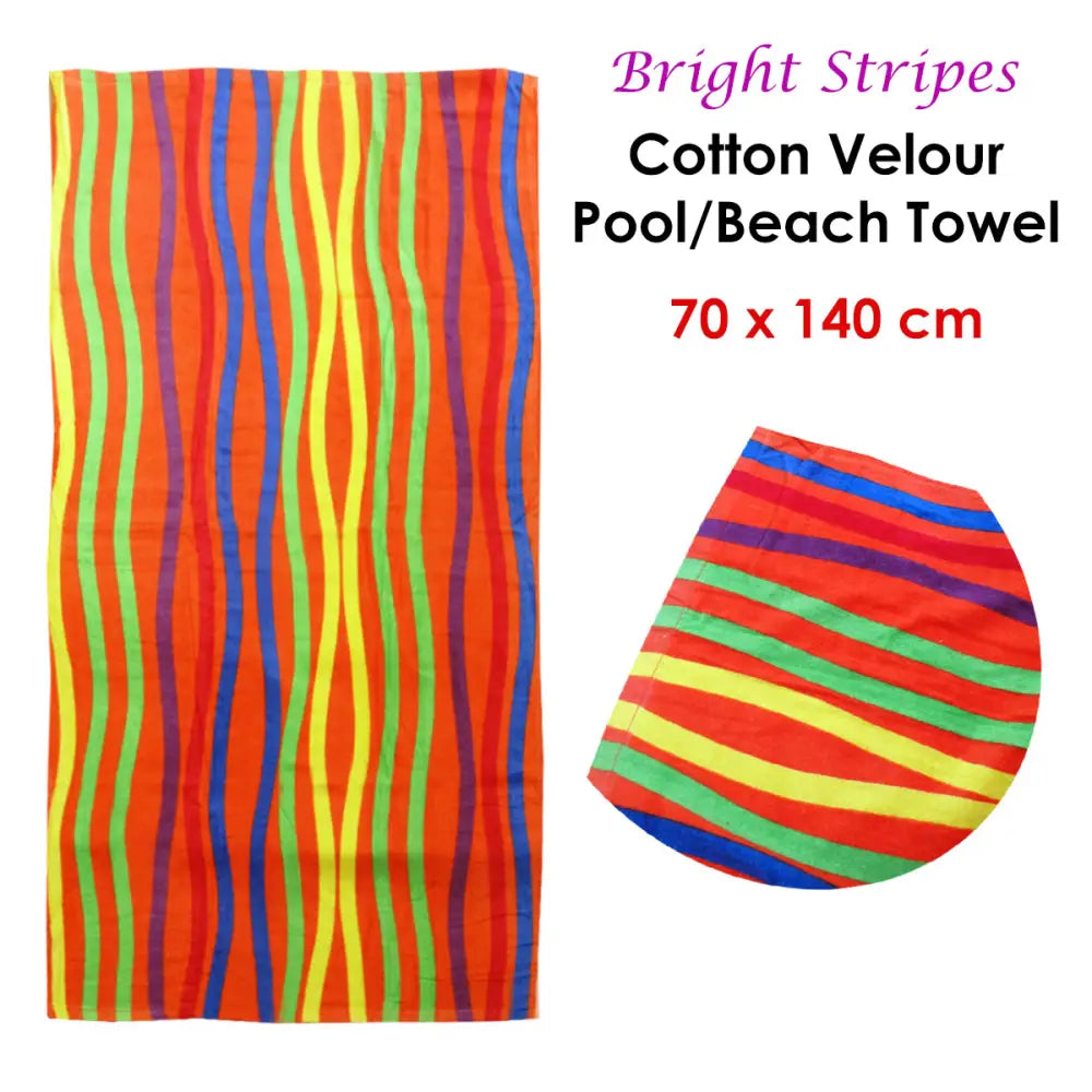 Bright Stripes Cotton Velour Printed Beach Towel - Home & Garden > Bathroom Accessories