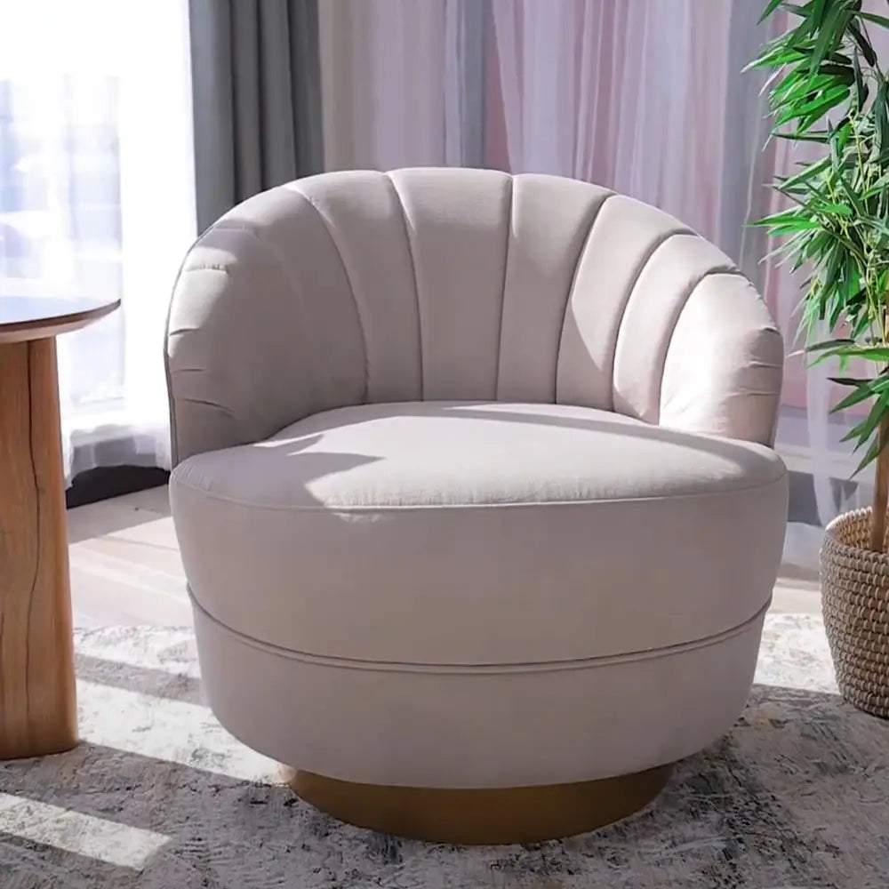 Bronte Fabric Swivel Occasional Chair Lounge Seat Cream - Furniture > Sofas
