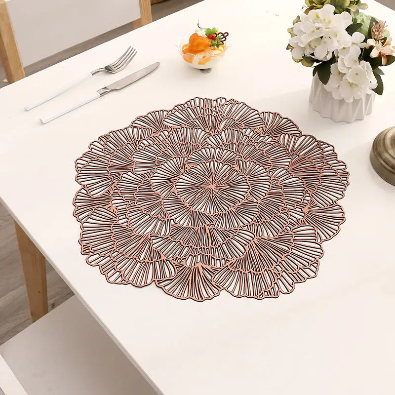 Bronze Color Elegant Floral PVC Placemats - Set of 8 Durable & Stylish Table Mats (38cm) - Home & Garden > Kitchenware
