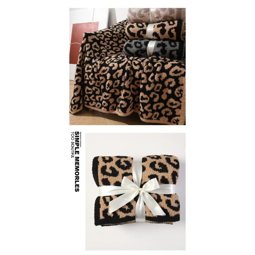 Brown and Black Luxurious Leopard Print Knit Throw Blanket - Ultra-Soft Jacquard Plush for Sofa Bed & Cozy Comfort