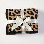 Brown and Black Luxurious Leopard Print Knit Throw Blanket - Ultra-Soft Jacquard Plush for Sofa Bed & Cozy Comfort