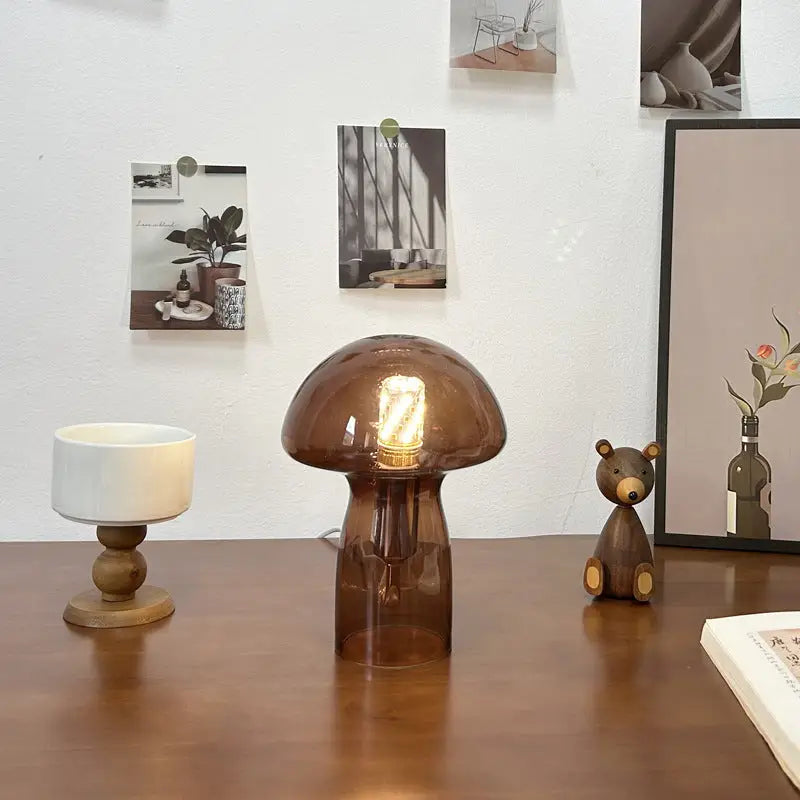 Brown Charming Retro Glass Mushroom Table Lamp - Vintage Nordic Style Bedside Light - Home & Garden > Lighting > Night