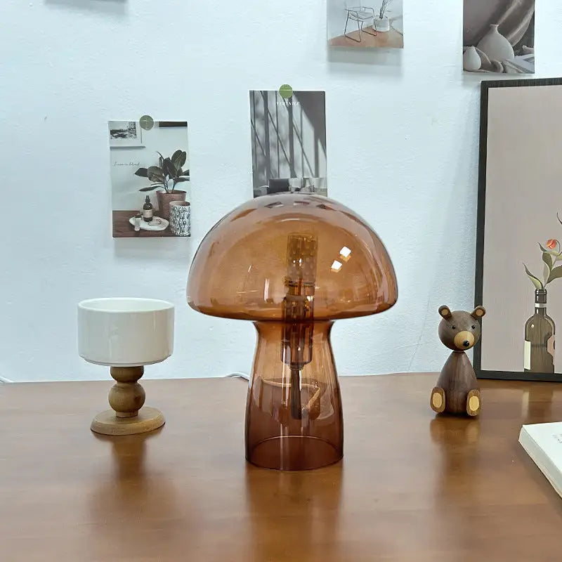 Brown Charming Retro Glass Mushroom Table Lamp - Vintage Nordic Style Bedside Light - Home & Garden > Lighting > Night