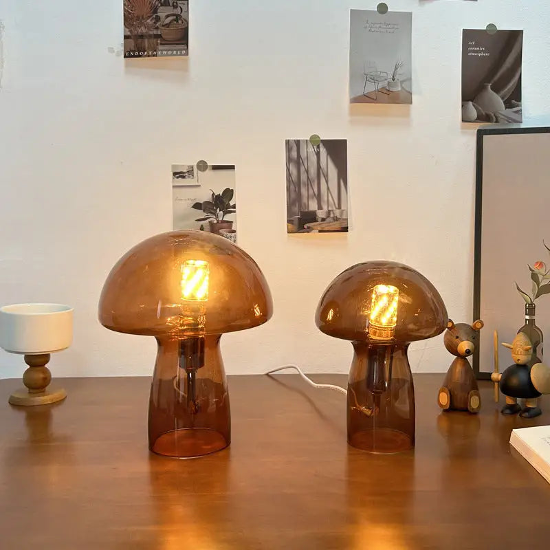 Brown Charming Retro Glass Mushroom Table Lamp - Vintage Nordic Style Bedside Light - Home & Garden > Lighting > Night