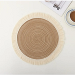 Brown Chic Round Woven Placemats with Tassel Fringe - Set of 4 Cotton Ramie Blend Heat Resistant Table Mats - Home &