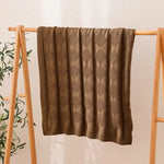 Brown Cozy Lightweight Acrylic Knit Throw Blanket - Diamond Waffle Texture for Sofa Bed & Travel - Home & Garden >