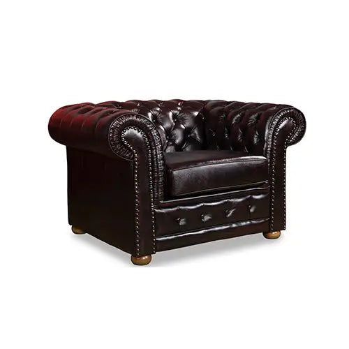 Brown Genuine Leather 1-Seater Sofa with Deep Quilting and Button Studding - Furniture > Sofas