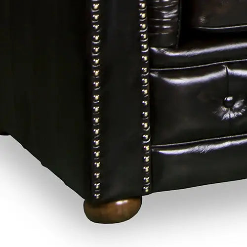 Brown Genuine Leather 1-Seater Sofa with Deep Quilting and Button Studding - Furniture > Sofas
