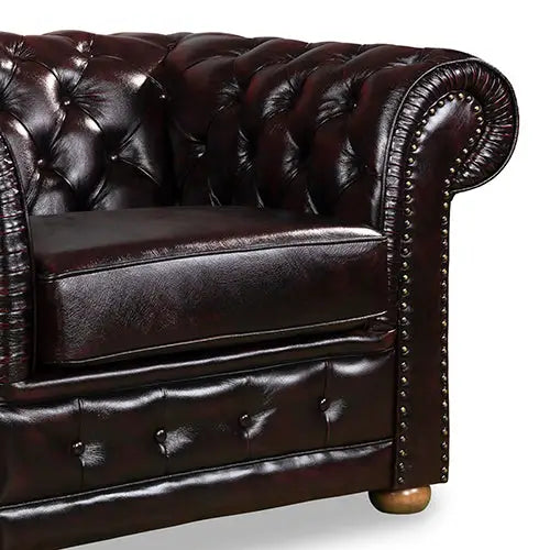 Brown Genuine Leather 1-Seater Sofa with Deep Quilting and Button Studding - Furniture > Sofas