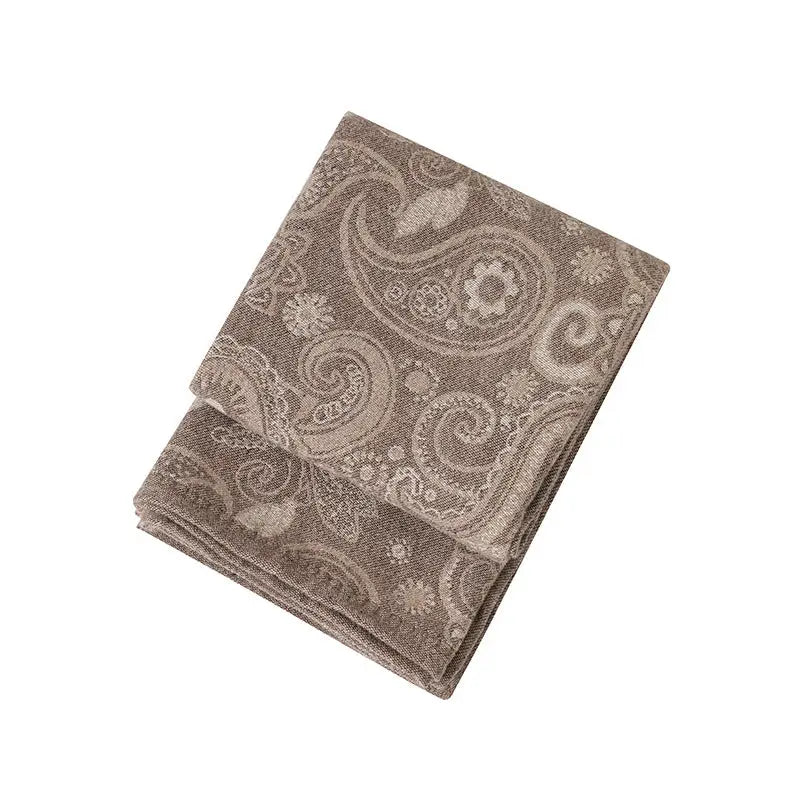 Brown Luxurious Paisley Jacquard Throw Blanket - Soft Wool Blend with Tassels 120x150cm Lightweight Sofa & Nap Blanket