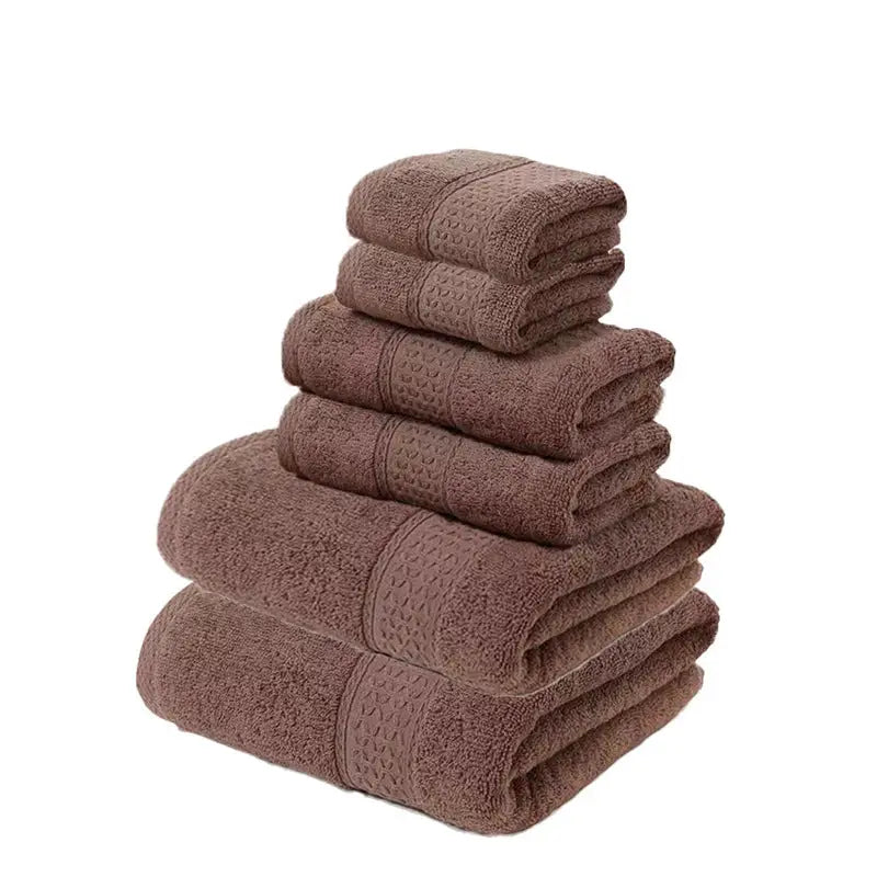 Brown Luxury 6-Piece 100% Cotton Towel Set - 2 Bath Towels 2 Hand Towels 2 Face Towels - Home & Garden > Bathroom