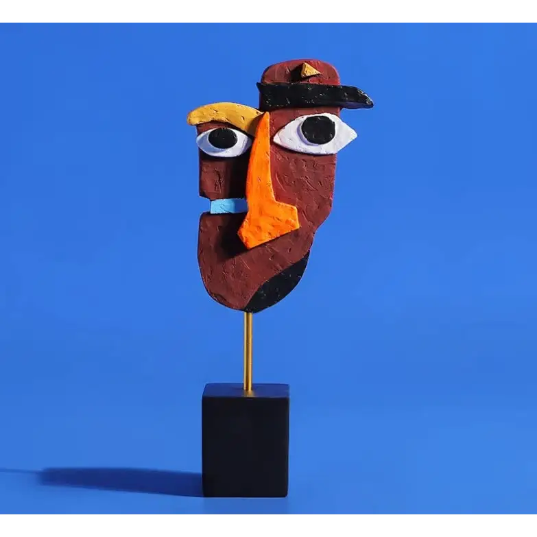 Brown Modern Abstract Face Sculpture - Colorful Resin Art Statue for Home & Office Decor - Home & Garden > Decor >