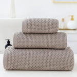 Brown Premium 3-Piece Waffle Weave Cotton Towel Set - Lightweight Quick-Dry & Absorbent - Bath Hand Face Cloth - Home &