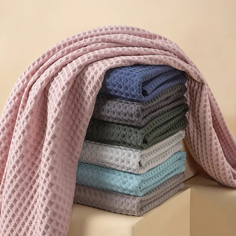 Brown Pure Cotton Waffle Weave Bath Towel - Soft Absorbent & Extra Large 70x140 cm for Home Use - Home & Garden >