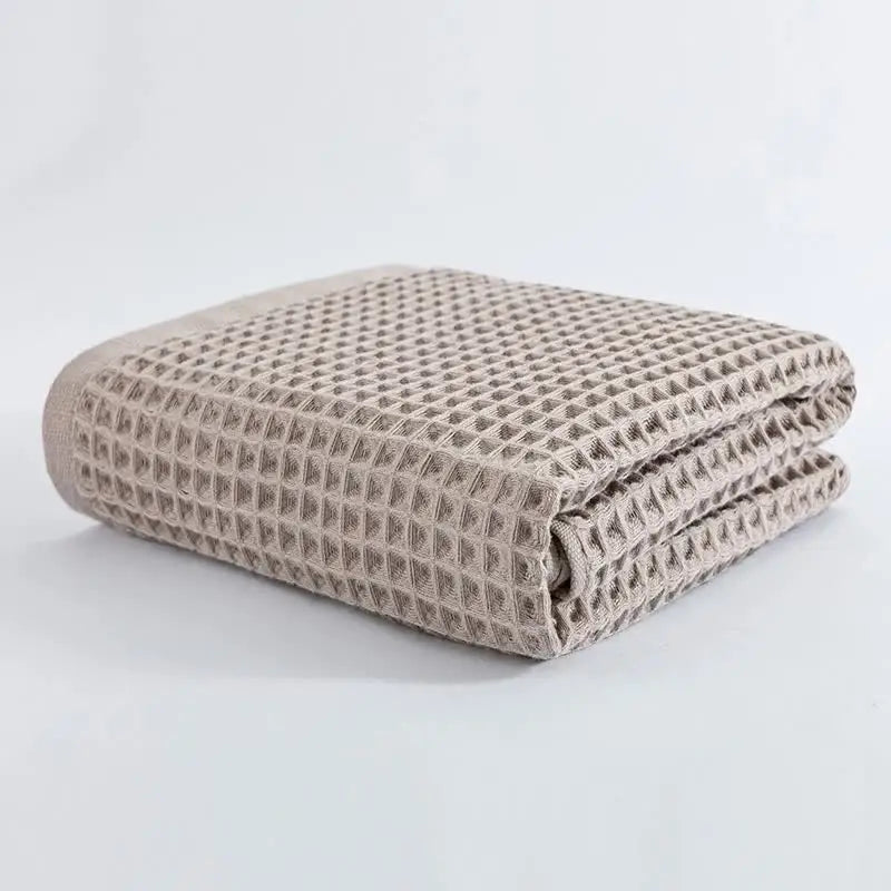 Brown Pure Cotton Waffle Weave Bath Towel - Soft Absorbent & Extra Large 70x140 cm for Home Use - Home & Garden >