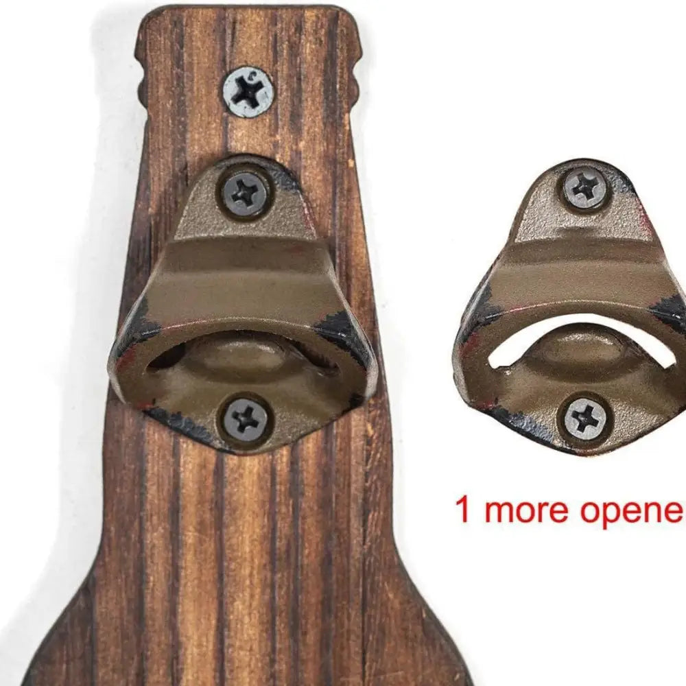 Brown Rustic Wooden Wall-Mounted Bottle Opener with Cap Catcher - Vintage Beer Opener for Bar & Kitchen - Home & Garden