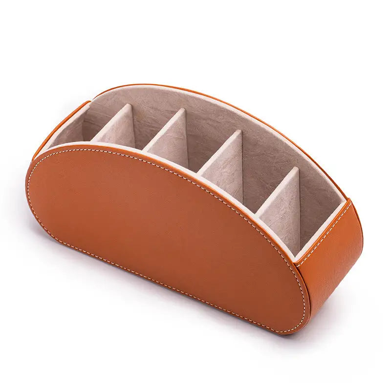 Brown Stylish Remote Control Storage Box - PU Leather Organizer with Compartments - Home & Garden > Decor > Vases &