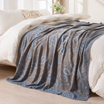 Brown,Taupe and Blue Elegant Patterned Throw Blanket - Soft Polyester Nap & Sofa Cover 185x135cm Lightweight AC Blanket